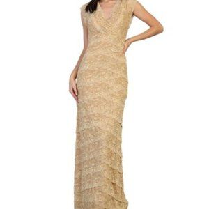 MayQueen Gold Lace-Overlay Cap Sleeve Surplice Gown XL